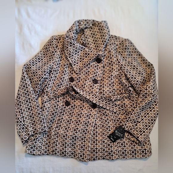 Robert Louis women's size 1X Brown Camel geometric belted jacket, New - Picture 1 of 8